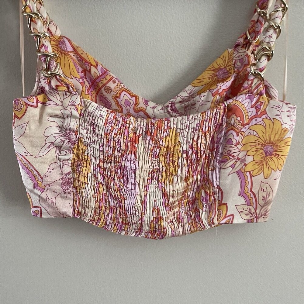 Zara Womn XS Paisley Satin Chain Straps V-Neck Faux Wrap The Sasha Crop Top NWOT - Picture 10 of 10
